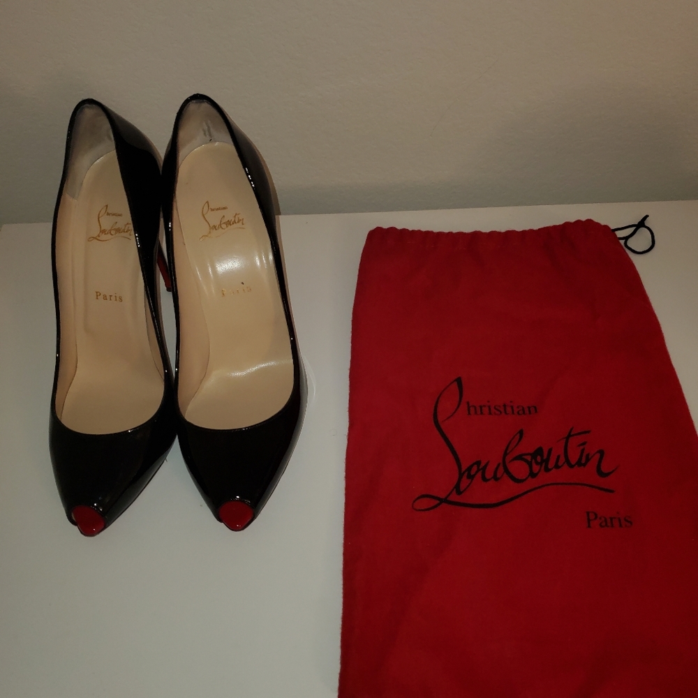 Black Pattent Peep toe Red Bottoms size 42